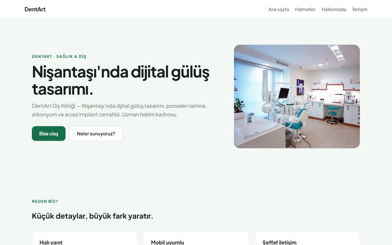 DentArt örnek sitesinin ana sayfası