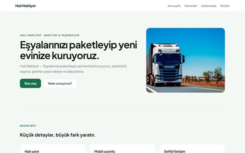 Hızlı Nakliyat örnek sitesi