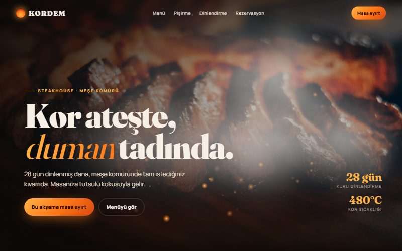 Kordem Steakhouse animasyonlu örnek sitesi