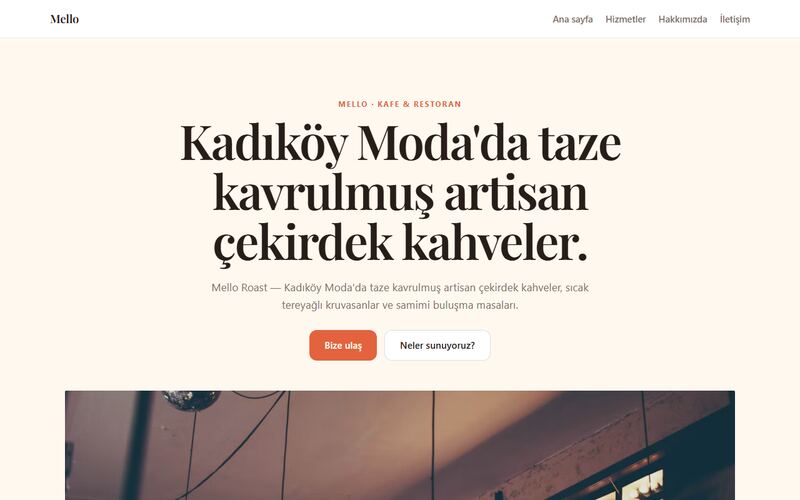 Mello örnek sitesinin ana sayfası