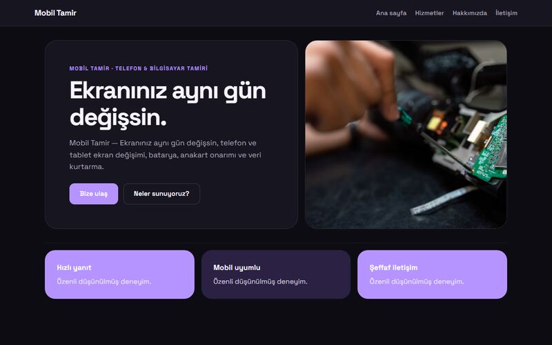 Mobil Tamir örnek sitesi