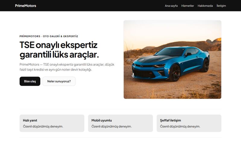 PrimeMotors örnek sitesi